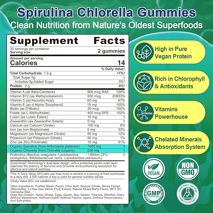 NEVISS Methylated Multivitamin Organic Spirulina &amp Chlorella Gummies 2Pack