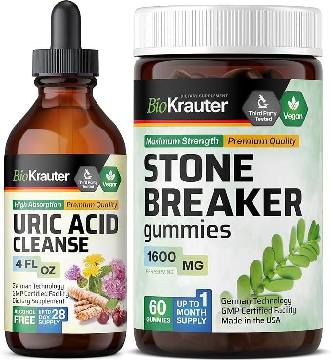BIO KRAUTER Uric Acid Tincture 4 Fl. Oz. &amp Stone Breaker 60 Gummies.