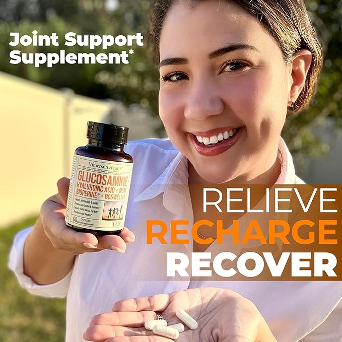 Joint Support Supplement with Glucosamine Sulfate Hyaluronic Acid Boswellia &amp MSM – Supports Joint Health Mobility &amp Bone Strength – for Daily Use – FSA Eligible 60 Capsules