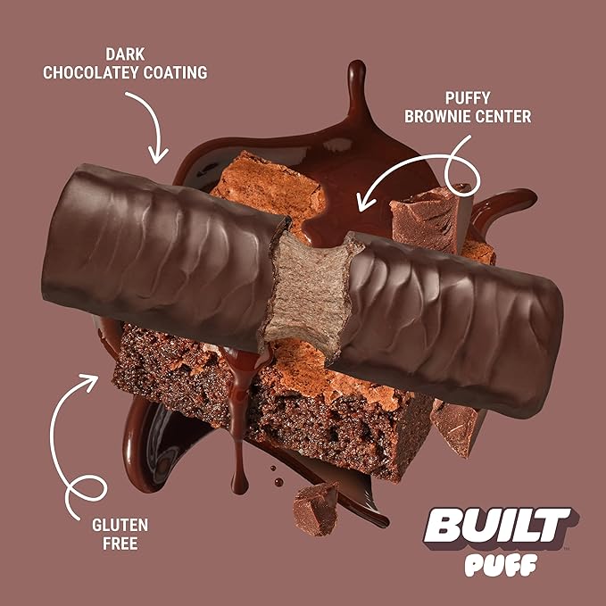 BUILT Bar Puff Protein Bars - Brownie Batter - 17g Protein Snack Bars with Collagen - Calorie Conscious &amp Gluten Free - 12 Count