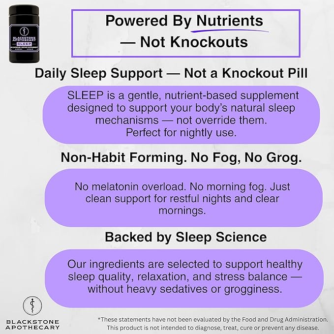 Sleep Supplement - Nutrient-Based - Magnesium Glycinate L-Theanine GABA Active B6 (P5P) Zinc Glycinate - in Black Glass Jar - Natural Lavender Scent - by Blackstone Apothecary