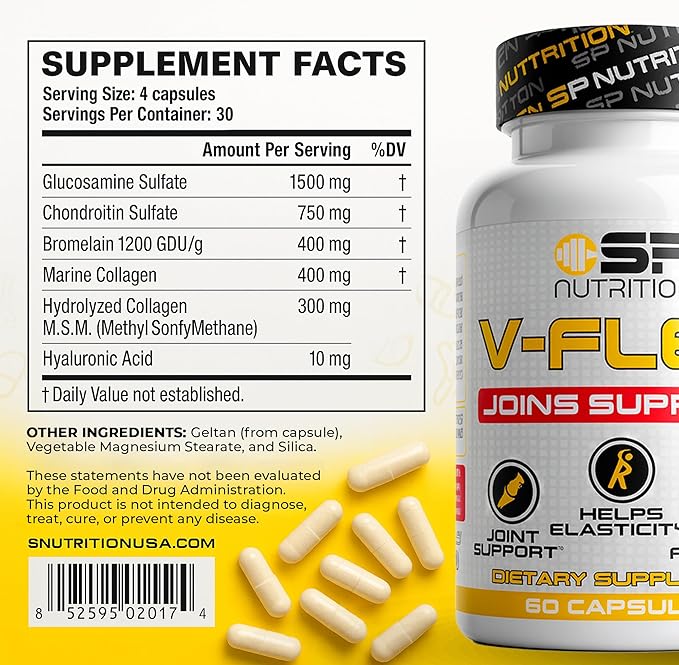 SP Nutrition V-Flex – Advanced Joint Support Supplement with Glucosamine Chondroitin MSM Collagen &amp Hyaluronic Acid – Supports Mobility &amp Flexibility – 120 Capsules