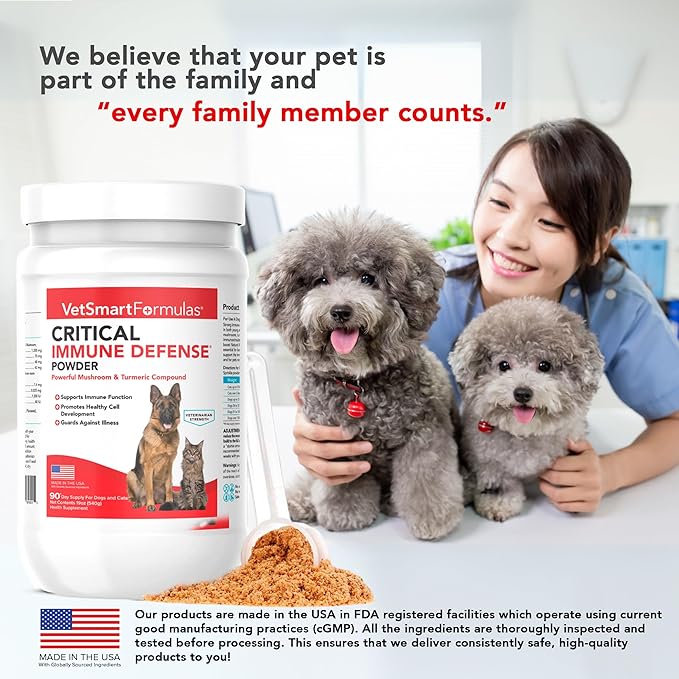 Critical Immune Defense for Dogs &amp Cats Supports Normal Cell Growth - Turkey Tail Reishi Shiitake and Maitake Mushroom Formula with Patented White Turmeric Root Extract (Large / 90 Day Avg. Sup