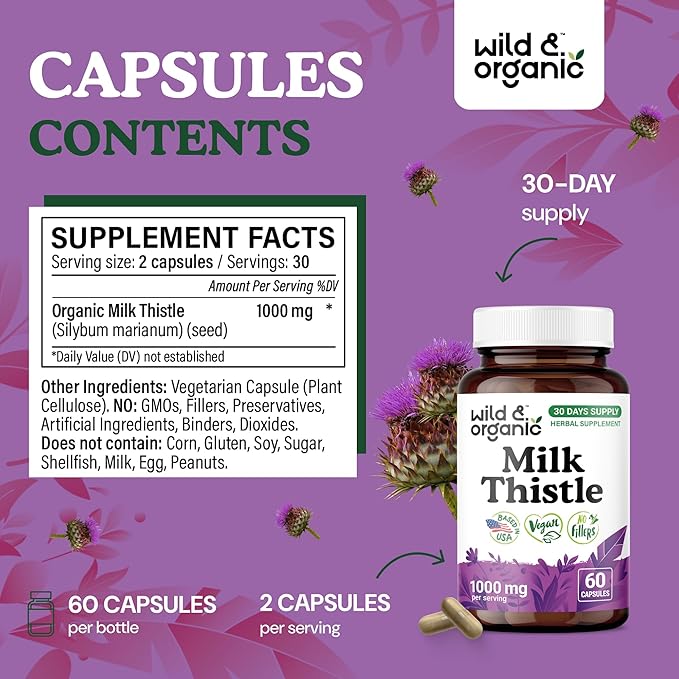 Wild &amp Organic Milk Thistle 60 Capsules &amp Dandelion Tincture 4 fl oz