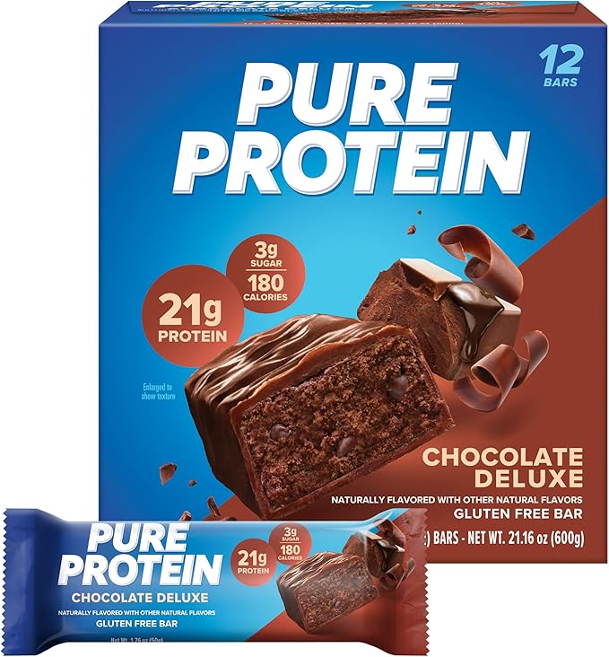 Pure Protein Chocolate Whey Protein Powder 1.75lb &amp Chocolate Deluxe Protein Bars 12 Count