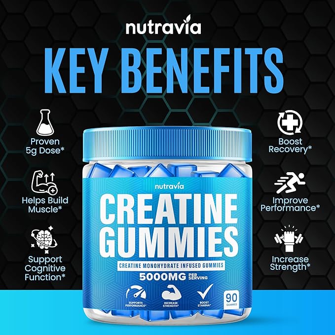 Creatine Gummies Infused with 5g Creatine Monohydrate for Men and Women Strength Endurance Muscle Instantized Creatine Micronized Clean HCL Balanced Creatina Monohidratada en Polvo (90 Gummies)