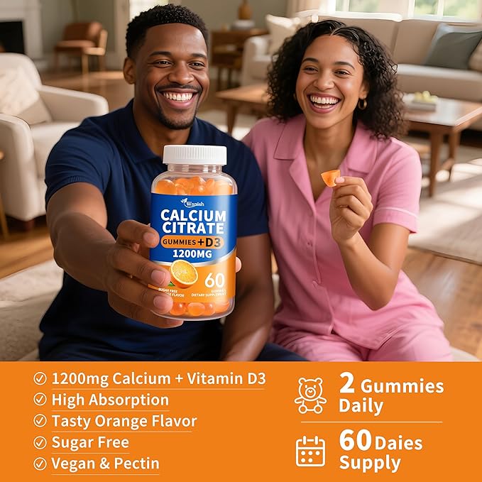 (3 Pack)Calcium Citrate 1200mg with Vitamin D3 Gummies for women &amp MenCalcium Citrate Supplement for Bone &amp Teeth SupportHigh Absorption-Easy to Digest Sugar FreeVeganOrange Flavor90 Day