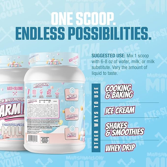 Axe &amp Sledge Farm Fed 100% Whey Protein Isolate | 25g Protein | Low Carb Low Sugar Soy Free Gluten Free | Protein Powder for Men and Women | Keto | Made in The USA | 28 Servings Marshmallow Mi