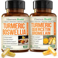 Boswellia Turmeric Curcumin Supplement + Quercetin with Bromelain Bundle – Allergy Relief Joint Health &amp Immune Support – with Ginger Root Organic Turmeric Powder Black Pepper (Bioperine)