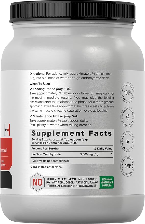 Horbäach Creatine Monohydrate Powder | 2.2lbs (35.2 oz) | Micronized and Unflavored | Vegetarian Non-GMO and Gluten Free Supplement