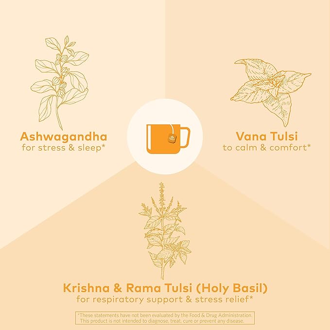 ORGANIC INDIA Calming Tulsi Ashwagandha Herbal Tea - Holy Basil Tea with Ashwagandha Root Supports Restful Sleep - Adaptogen Vegan USDA Certified Organic Non-GMO - 18 Infusion Bags 3 Pack