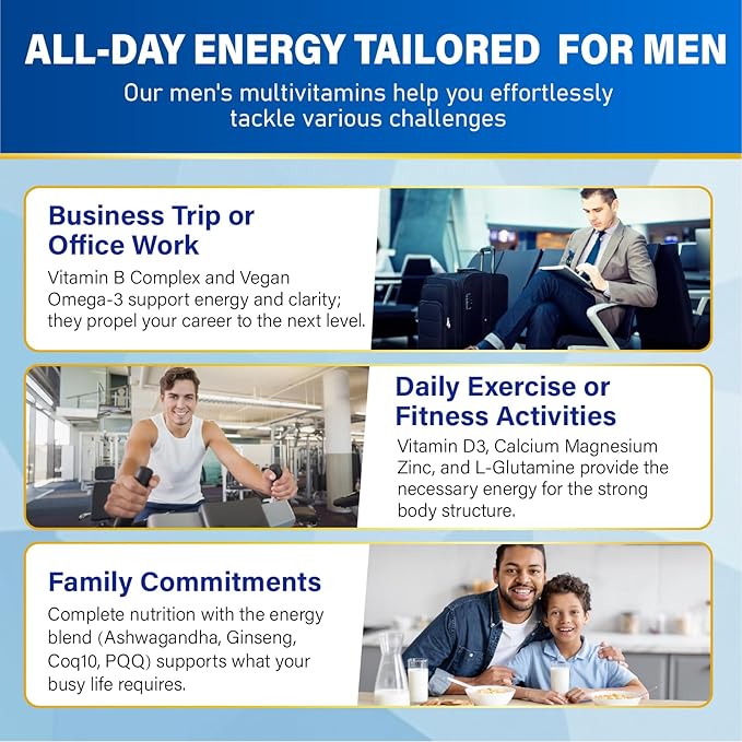 Mens Multivitamins Gummies with Methylated Vitamins - Vegan Omega-3 CoQ10 Vitamin A C D3 K2 B12 Calcium Zinc Grape Seed Support Energy &amp Antioxidant - Multivitamin for Men Gummies Sugar-Free
