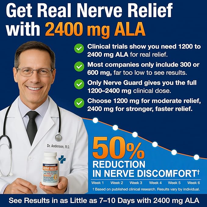 Neuropathy Supplement with 2400 mg Alpha Lipoic Acid – Advanced Support for Feet Hands Toes – 2400mg ALA Vitamins B12 B6 &amp B1 Magnesium Turmeric – 60 Capsules