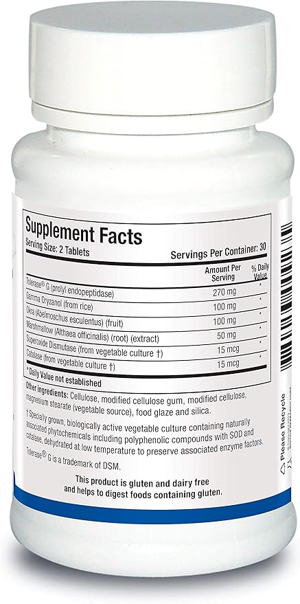 Biotics Research Gluterase Dietary Enzymes for Digesting Gluten Specialized Enzyme Preparation Tolerase Gut-Supportive Nutrients Okra Marshmallow Vitamin U Complex 60 Tablets