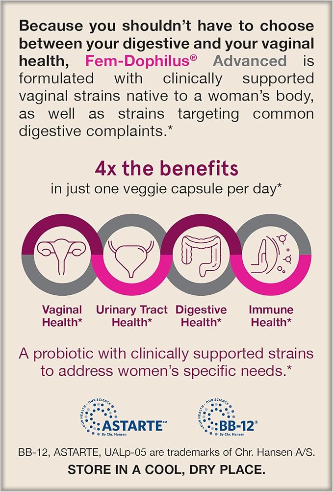 Jarrow Formulas Fem-Dophilus Advanced Vaginal &amp Digestive Probiotics 10 Billion CFU with 6 Science Backed Strains for Vaginal Urinary Tract Digestive &amp Immune Support 30 Capsules Shelf-St