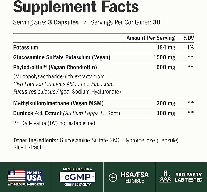 Glucosamine Chondroitin MSM – Joint Support Supplement for Women and Men with Glucosamine Sulfate 1500 mg Chondroitin and MSM – for Cartilage Joint Health and Flexibility – 2 Pack Vegan