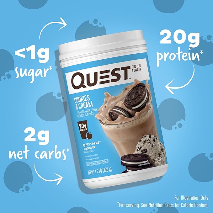 Quest Nutrition Cookies &amp Cream Protein Powder 20g Protein 1g Sugar Low Carb Gluten Free 1.6 Pound 24 Servings
