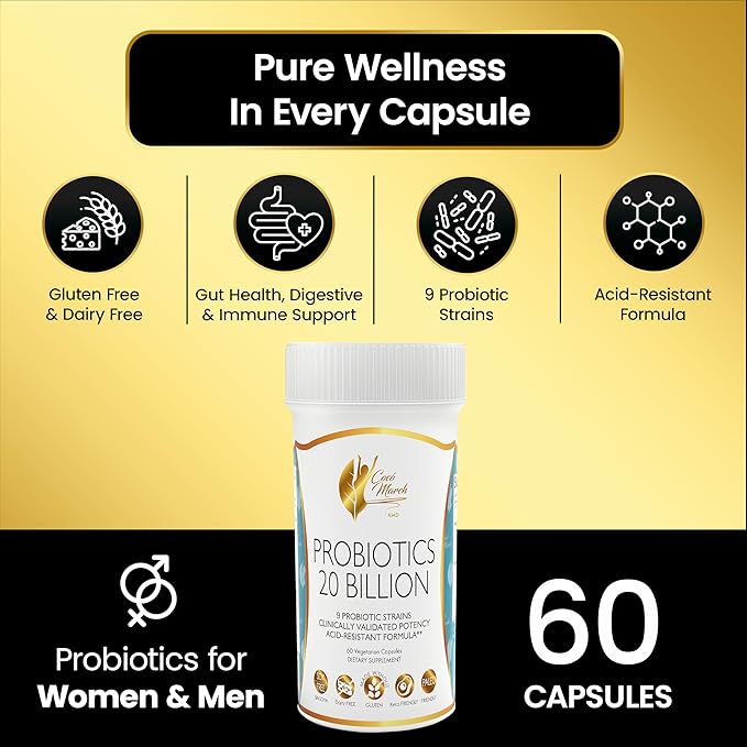 Cocó March N.M.D. Probiotics 20 Billion CFU – Probiotics for Women &amp Men - Gut Health Digestive &amp Immune Support – 9 Probiotic Strains Acid-Resistant Formula - Gluten Free &amp Dairy Free