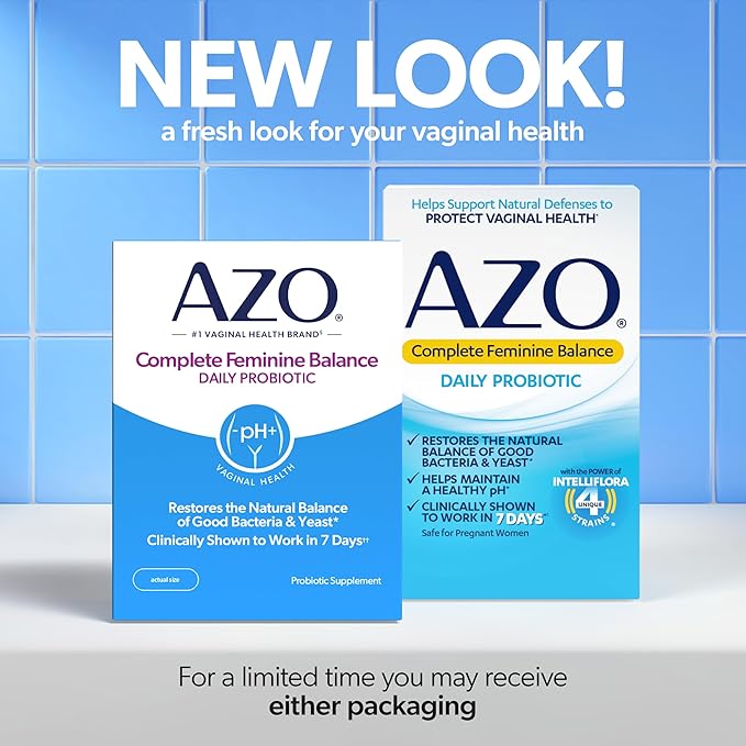 AZO Complete Feminine Balance Daily Vaginal Probiotics for Women Clinically Proven to Help Protect Vaginal Health Helps balance pH and yeast 30 Count