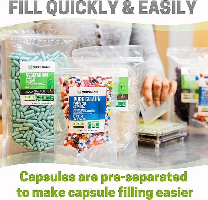 XPRS Nutra Separated Size 4 Capsules (1000 Count) with Benfotiamine Powder (.25 Ounce) Bundle