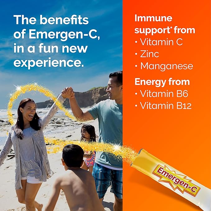 Emergen-C Crystals On-the-Go Emergen-C Immune Support Supplement with Vitamin C B Vitamins Zinc and Manganese Orange Vitality - 56 Stick Packs
