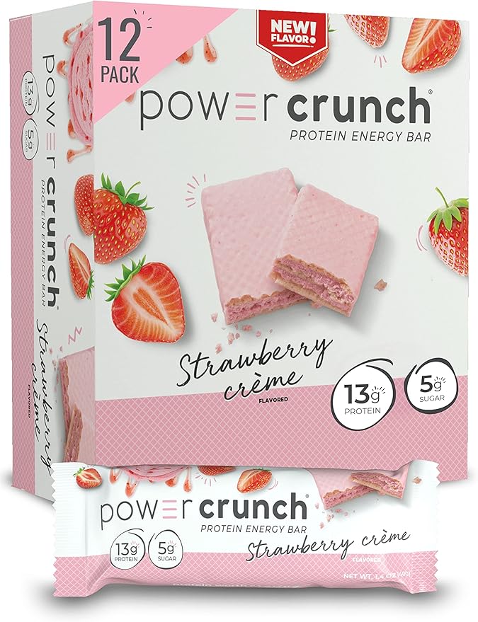 Power Crunch Protein Wafer Bars High Protein Snacks Peanut Butter Crème and Strawberry Crème 1.4 Ounce (12 Count) Bundle
