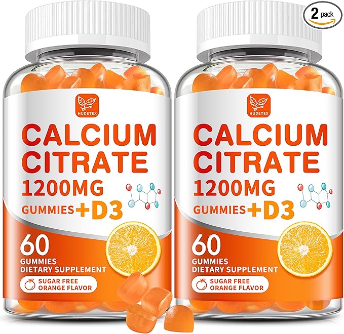 (2 Pack) Calcium Citrate 1200 mg with Vitamin D3 Gummies for Women &amp MenCalcium Supplements for Bone &amp Teeth SupportHigh Absorption - Easy to Digest Sugar FreeVeganOrange Flavor60 Day Su