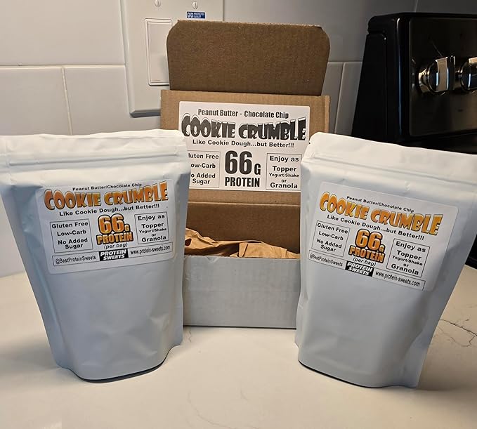High Protein Cookie – Peanut Butter Chocolate Chip Crumble 66g Protein per Bag Keto Low Carb No Sugar Added Gluten-Free 2 Pack – PROTEIN SWEETS