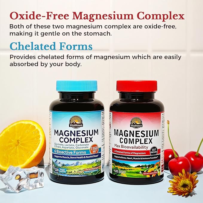 Vitalitown Magnesium Bundle (Pack of 2) | 4-in-1 &amp 6-in-1 Magnesium Complex | for Bone &amp Muscle | Magnesium Glycinate Magnesium Citrate | 120 Magnesium Capsules