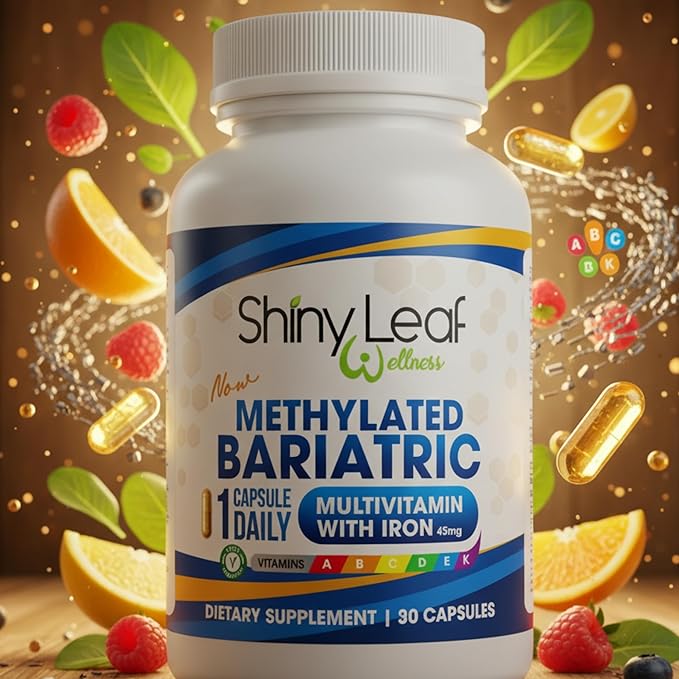 Shiny Leaf Methylated Bariatric Multivitamin with Iron 45mg – Once Daily Capsule USA Made ASMBS Compliant Bariatric Vitamins for Gastric Bypass &amp Gastric Sleeve for Men &amp Women GMP – 60 Ca