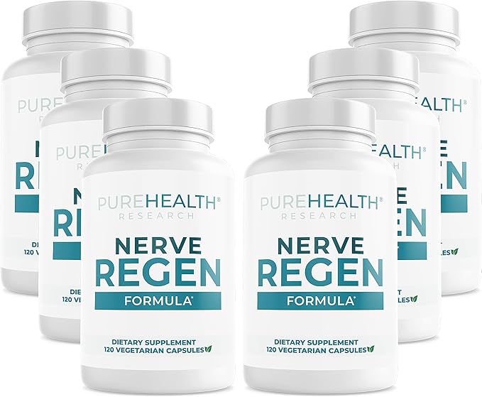 PUREHEALTH RESEARCH Nerve Regen Formula - Nerve Renew for Numbness Tingling and Burning with R Alpha Lipoic Acid Benfotiamine 300mg &amp Passion Flower Extract - Ala Nerve Support Supplement 6 Bot