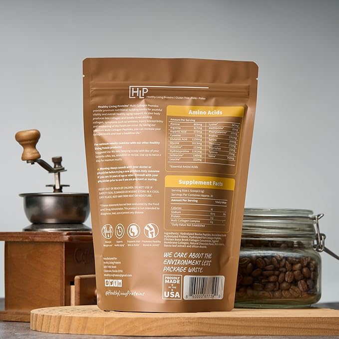 Healthy Living Proteins - Hydrolyzed Multi Collagen Peptides Powder Types I II III V &amp X - Grass Fed Bovine Wild Caught Marine Free Range Chicken - Gluten Free (Chocolate 8 oz)