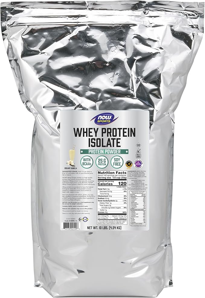 NOW Foods Sports Nutrition Whey Protein Isolate 25 g With BCAAs Creamy Vanilla Powder 10-Pound