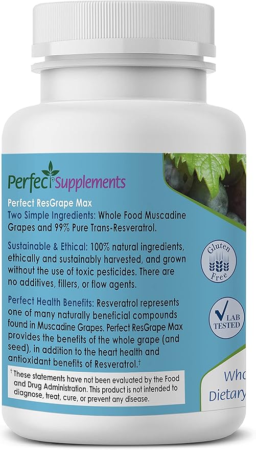 Perfect Supplements – Perfect ResGrape Resveratrol MAX – 60 Capsules – Trans-Resveratrol &amp Organic Muscadine Grapes – Promotes Anti-Aging