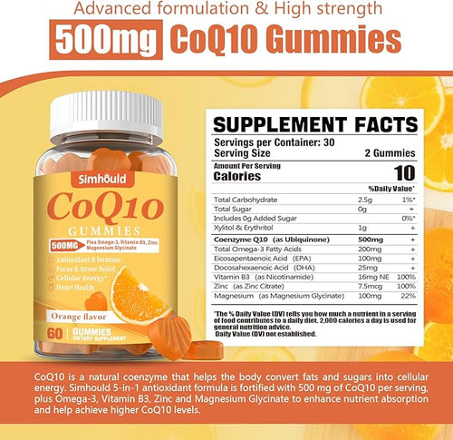 3 Packs CoQ10 500MG Gummies - Plus Omega-3 Magnesium Vitamin B3 &amp Zinc - 3X Better Absorption Coenzyme Q10 Supplements for Heart Health Cellular Energy &amp Antioxidant Non-GMO 180 Counts
