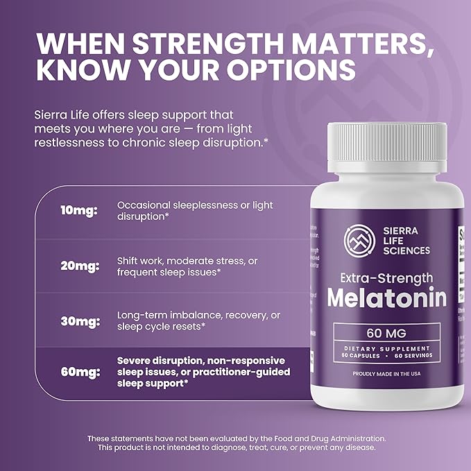 60 mg High Dosage Melatonin in Easy-to-Swallow Capsules - 120 Servings