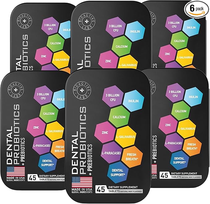 Dental Probiotics for Teeth and Gums - Lactobacillus Salivarius Probiotic and Prebiotic Blend - Best Oral Probiotic for Teeth Gums and Bad Breath -270 Natural Mint Tablets in Travel Tins