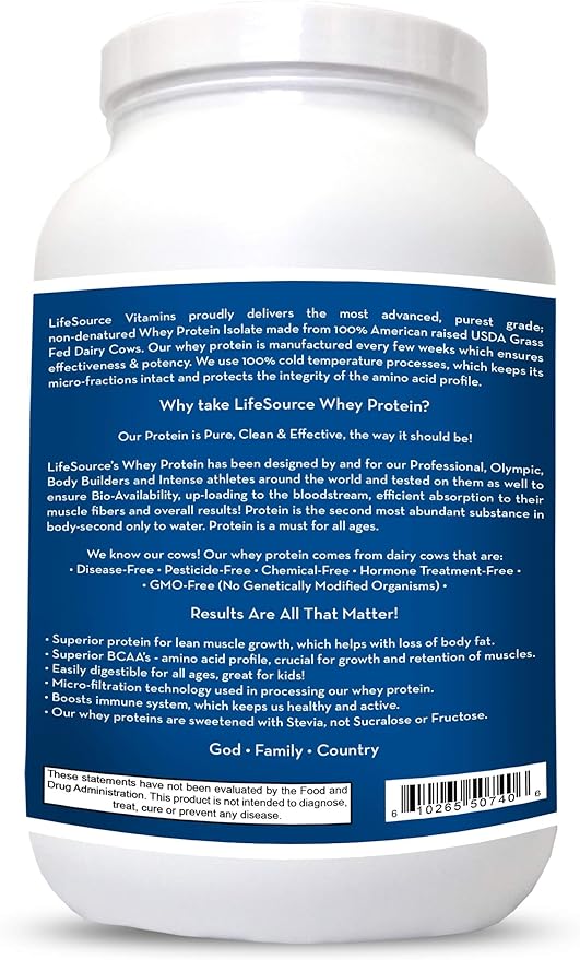 LifeSource Vitamins 3 lb - US Dairy Cows Grass Fed Whey Protein Isolate - Double Chocolate Fudge sweetened w/Stevia - 3 lb Powder