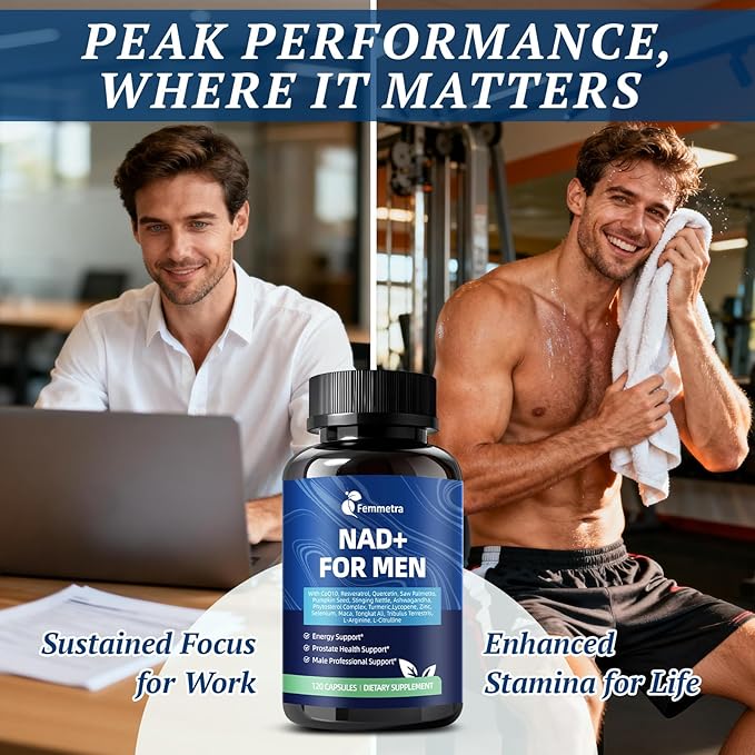 NAD+ Supplements for Men with Saw Palmetto | All-in-One Cellular Energy Prostate Support &amp Nitric Oxide Supplement with Resveratrol L-Arginine | Non-GMO 120 Capsules