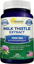 aSquared Nutrition Milk Thistle Supplement - 200 Capsules Max Strength 4X Concentrated Extract 4:1 Milk Thistle Seed Powder Herb Pills Silymarin Extract for Liver Support Cleanse Detox