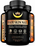 10X Potent Hair Skin and Nail Growth Vitamins Infused with Keratin + Collagen + Silica for Vibrant Hair- Extra Strength Biotin 5000mcg