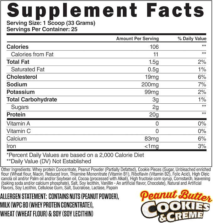 Steel Supplements Whey-Pro | Whey Protein Powder for Men and Women | Peanut Butter Cookies &amp Creme | 25 Servings (1.82lbs) | BCAA Amino Acids | Essential Amino Acids | Gluten Free | Low Carb