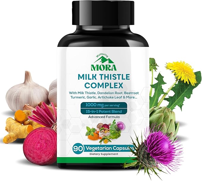 Well Being Mora Milk Thistle Complex I 15-in-1 Potent Blend Advance Formula with Beetroot Turmeric &amp Garlic I Supports Digestion Detox &amp Overall Vitality I 90 Vegan Supplement for Men &amp