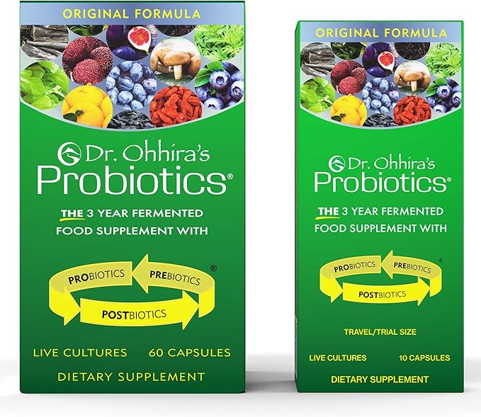 Dr. Ohhira's Probiotics Original Formula 60 Caps with Bonus 10 Capsule Travel Pack - 13 Probiotic Strains with Prebiotics and Postbiotics