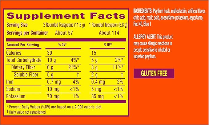 Metamucil4-in-1 Fiber SupplementPsyllium Husk PowderSugar-Free PowderBerry Flavored Drink114 Servings(Pack of 2)