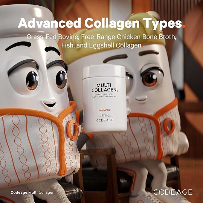 Codeage Multi Collagen Peptides Protein Capsules 5 Collagen Types Grass-Fed &amp Hydrolyzed Bovine Collagen Pills Supplement Ashwagandha Amla Berry Vitamins Collagen Peptides - 90 Capsules