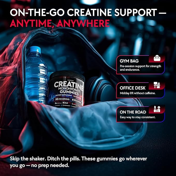 Creatine Monohydrate Gummies Complex 5000 MG for Men &amp Women Preworkout Gummy with BCAA L-Carnitine Taurine &amp Vitamin B12 for Muscle Growth Strength &amp Energy Support  Flavored and Che