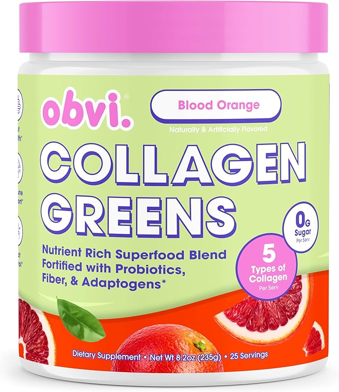 Obvi Collagen Greens - Collagen Greens Powder for Overall Wellness - Nutrient-Rich Superfood Blend - Healthy Digestion - Radiant Skin - Blood Orange Yuzu - 8.2 oz (25 Servings)