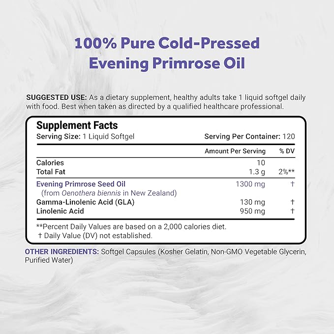 Naturalis Evening Primrose Oil (1300mg) | Natural from New Zealand | Non-GMO Soy &amp Gluten Free Zero Filler | 120 Softgels
