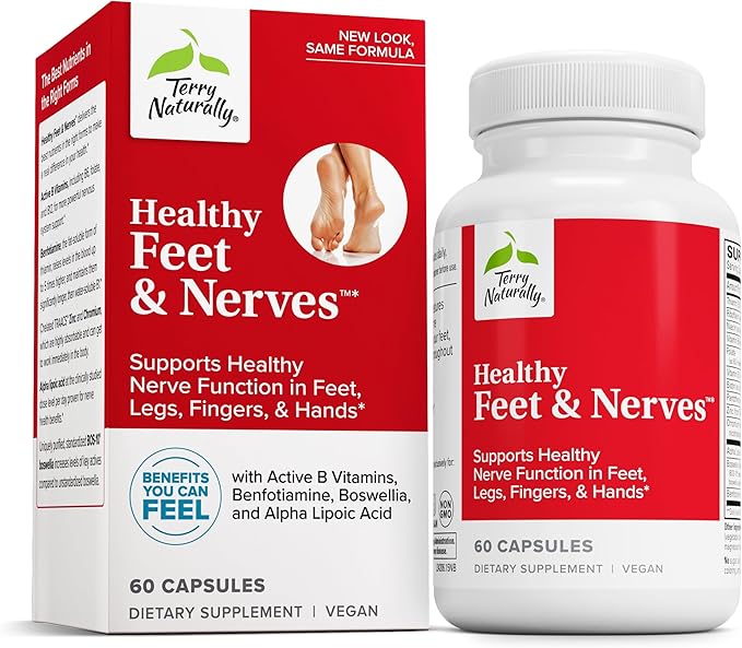 Terry Naturally Healthy Feet &amp Nerves - Herbal Supplement with Bioactive Vitamin B12 - Circulation &amp Nerve Health Support Supplement - Vegan Capsules with Boswellia Serrata - 60 Capsules